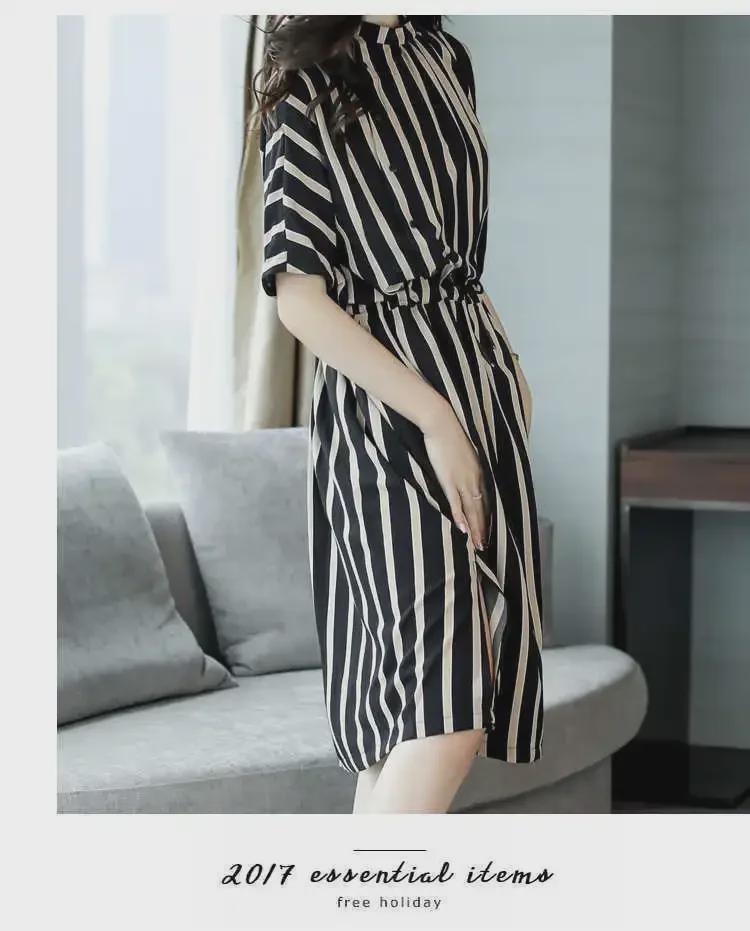 2021 Plus Size Korean Striped Midi Dress for Women - Spring/Summer Fashion