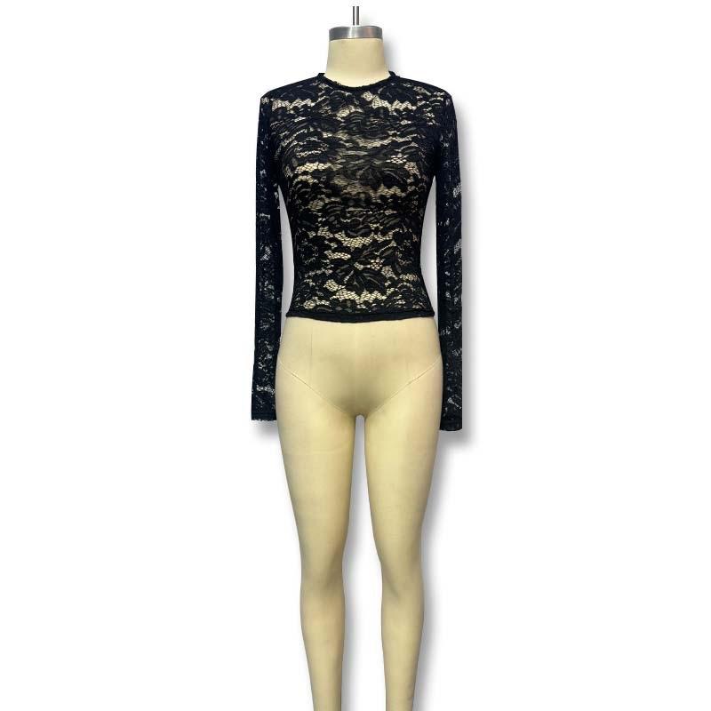 Tooxika Black Lace Slim See-through Long Sleeve New Spring And Autumn Fashion Tops