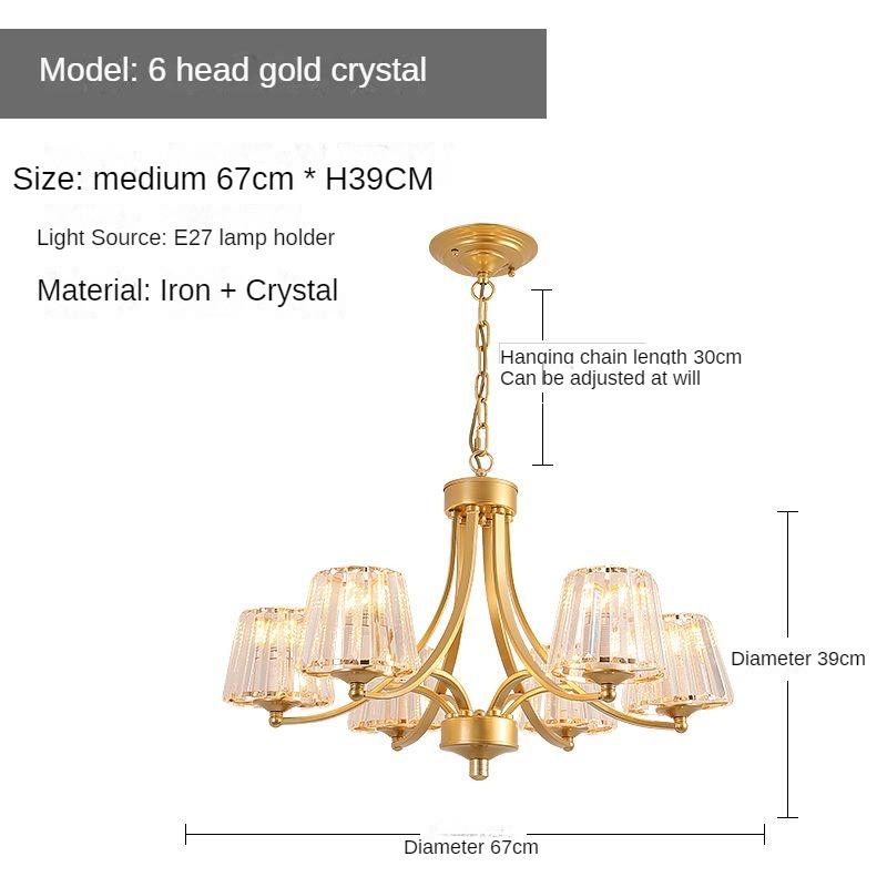 

Хрустальный подвесной светильник, роскошный постмодернистский минималистичный светильник для гостиной, спальни, столовой, светильник 6 headlights золотой