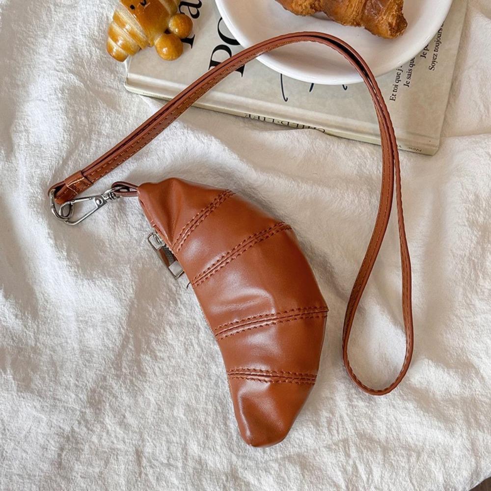 

Кошелек для монет на шнурке из ПУ кожи, серебристая сумка для наушников, модная сумка-круассан из ПУ кожи, для покупок коричневый