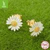 Spring Cream Green Daisy Stud Earrings For Women, Fresh And Sweet S925 Sterling Silver Temperament Earrings Earrings