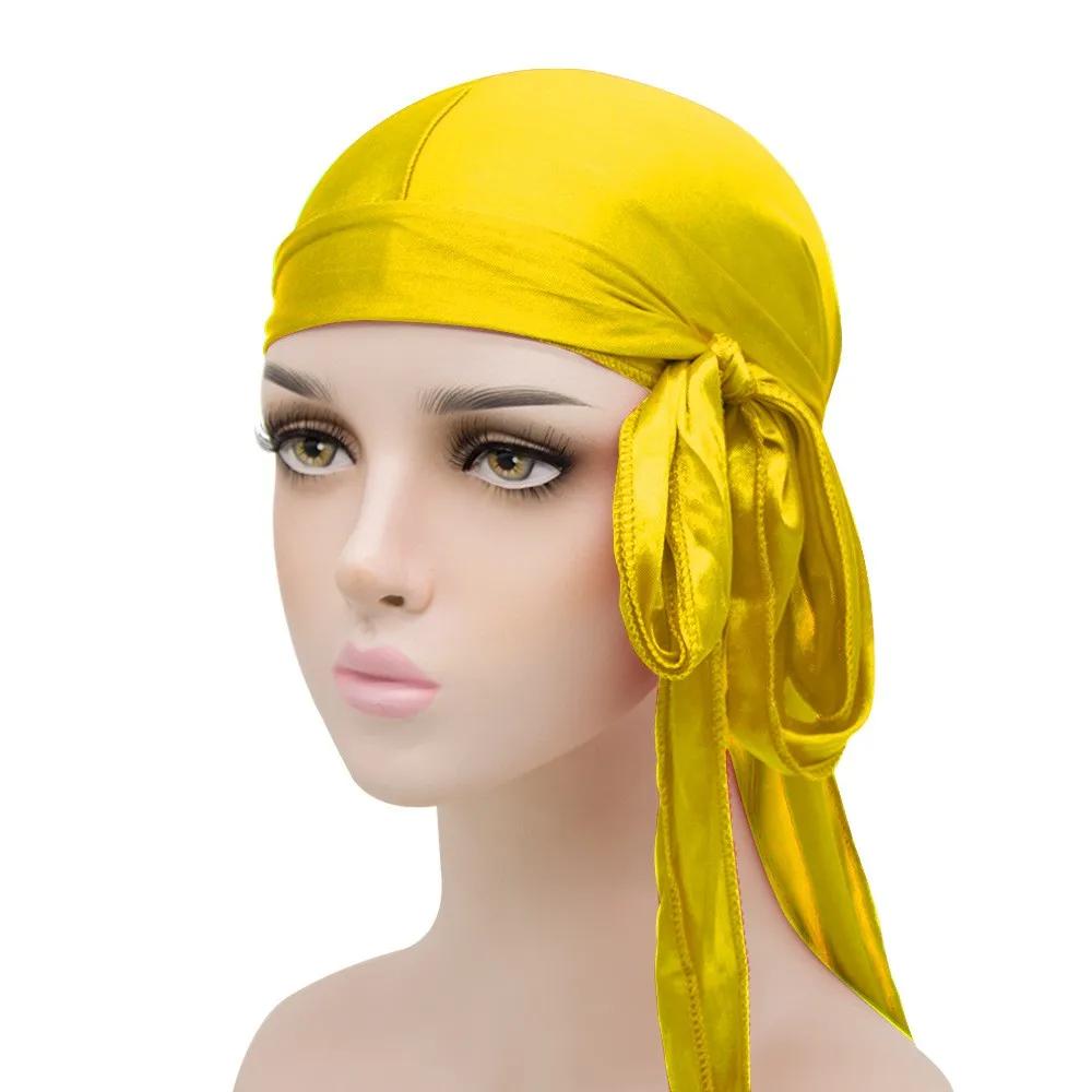 Unisex Adult Satin Long Tail Doo Rag Durag Bandanas Cap Pirate Hat Turban Men Hip Hop Headband Biker Headwrap Women Headwear