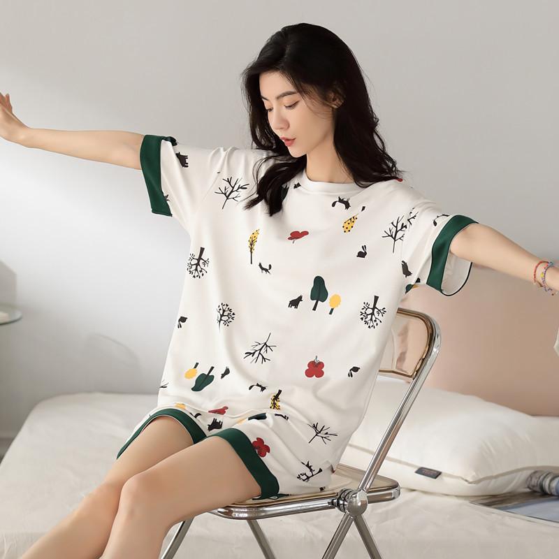 Japanese summer department new cotton pajamas women's fresh pastoral style student casual loungewear round neck short-sleeved suit