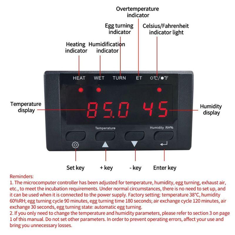 A20F-HT-10 Incubator Thermostat Temperature Humidity Control With Humidification And Heating Indicator 110-220V Black