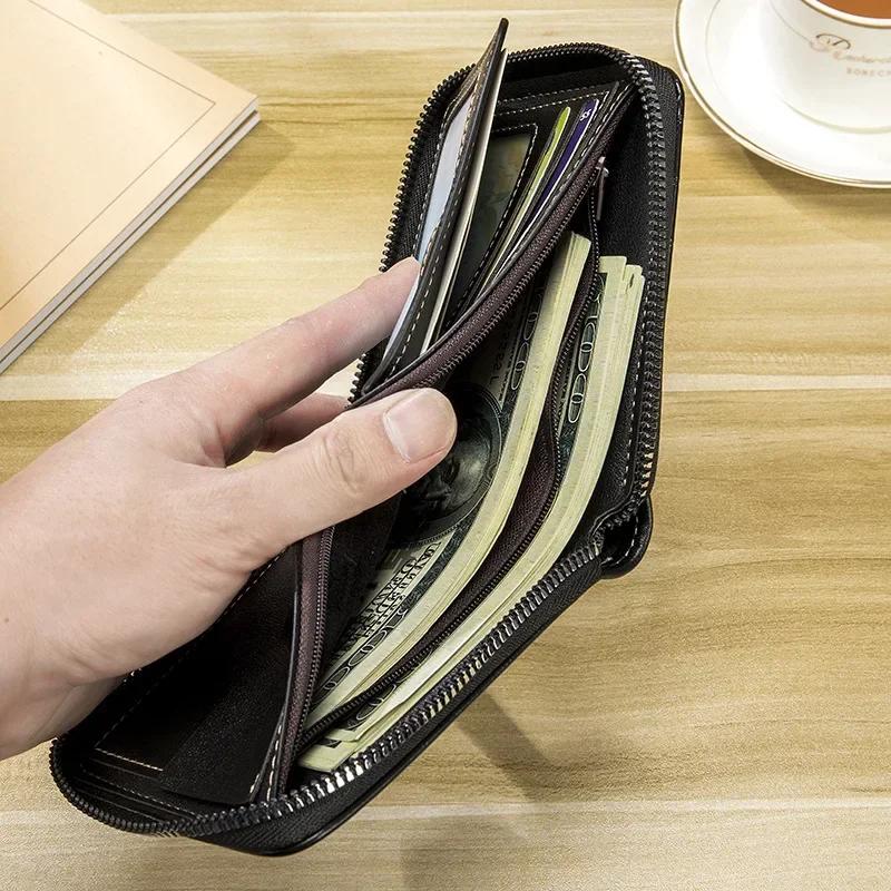 Leder Geldbörse Herren Luxus Herren Portemonnaie Männlich Reißverschluss Kartenhalter mit Münzfach Rfid Geldbörsen Geschenke für Männer Geldbörse