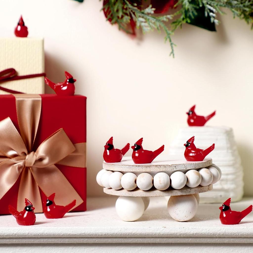 50Pcs Mini Resin Red Cardinal Bird Tiny Cardinal Figurine Ornaments For Gift Xmas Miniature Garden Crafts Cake Christmas Decor