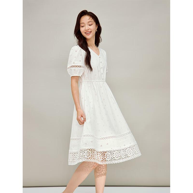 INMAN Pure Cotton French Hollow Embroidered Lace A-Line Dress