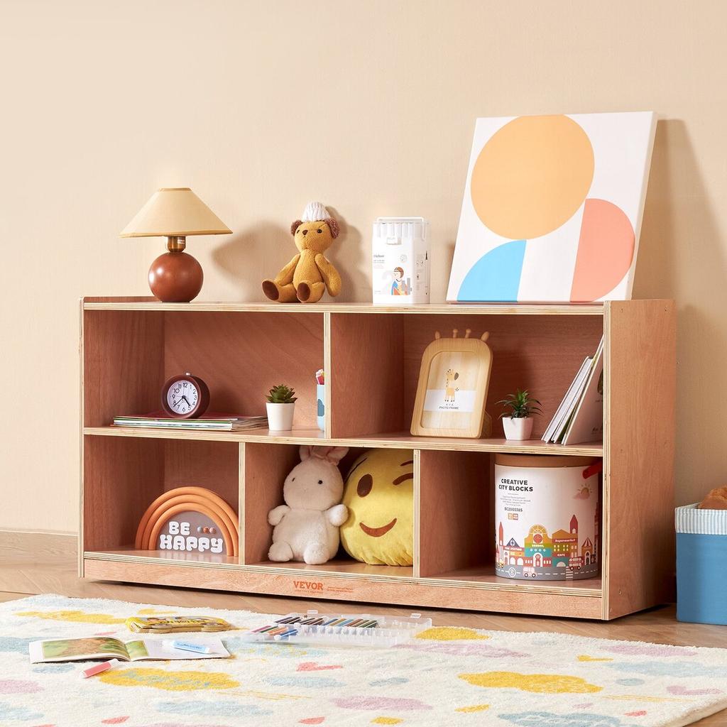 Storage Shelf Tray Cabinet 5-Section Cubby Storage 2-Shelf for Home School