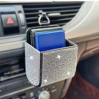 1 Stück Bling Auto Lüftungsschlitz Aufbewahrungstasche, Kunstleder Strass Organizer, Fahrzeug Getränkehalter Zubehör, Universelle Passform, Funkelnde Auto Innendekoration