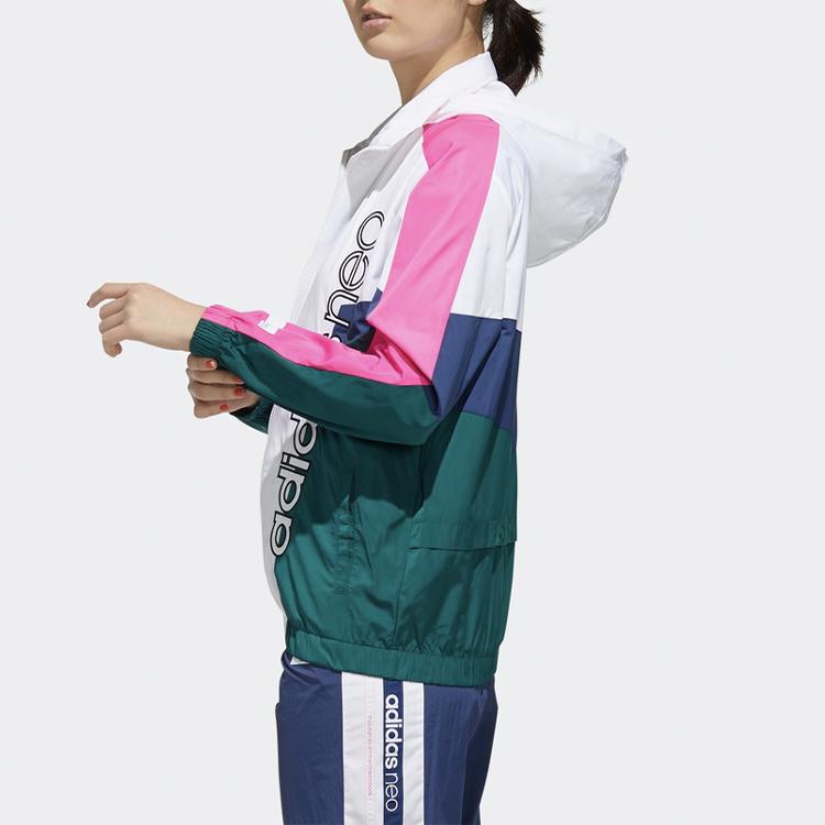 Adidas Neo Color Block Hooded Retro Sports Jacket Women Jacket Forest-Green FN6552