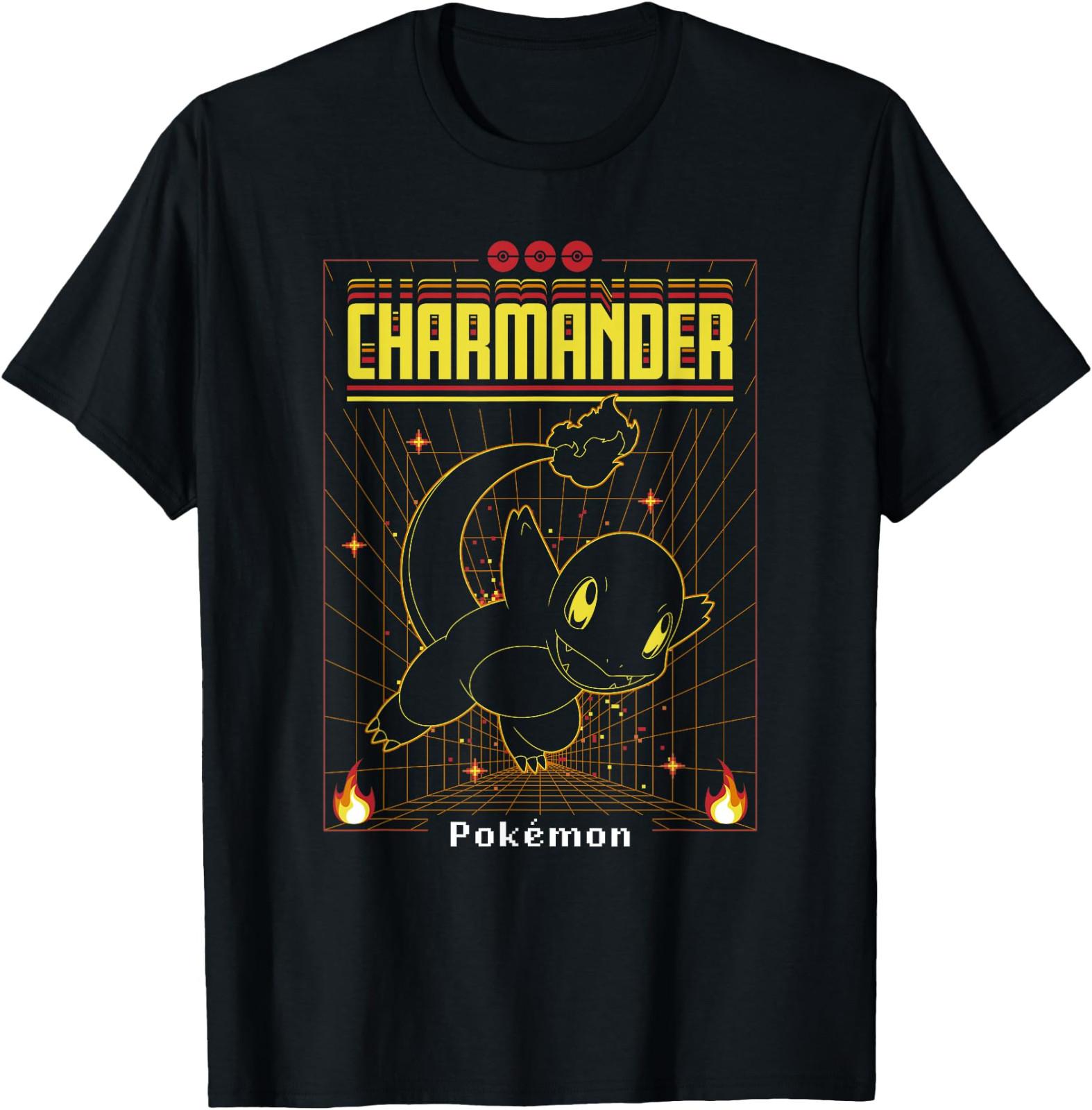 2026 Pokémon Charmander 3D Grid Schematic T-Shirt All Size S-4XL M