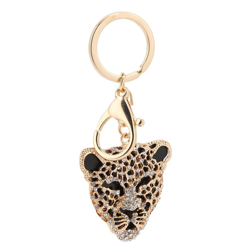 Keychain Exquisite RhinestoneEncrusted Leopard Head Car Bag Pendant for Girl Birthday Gift(Gold )