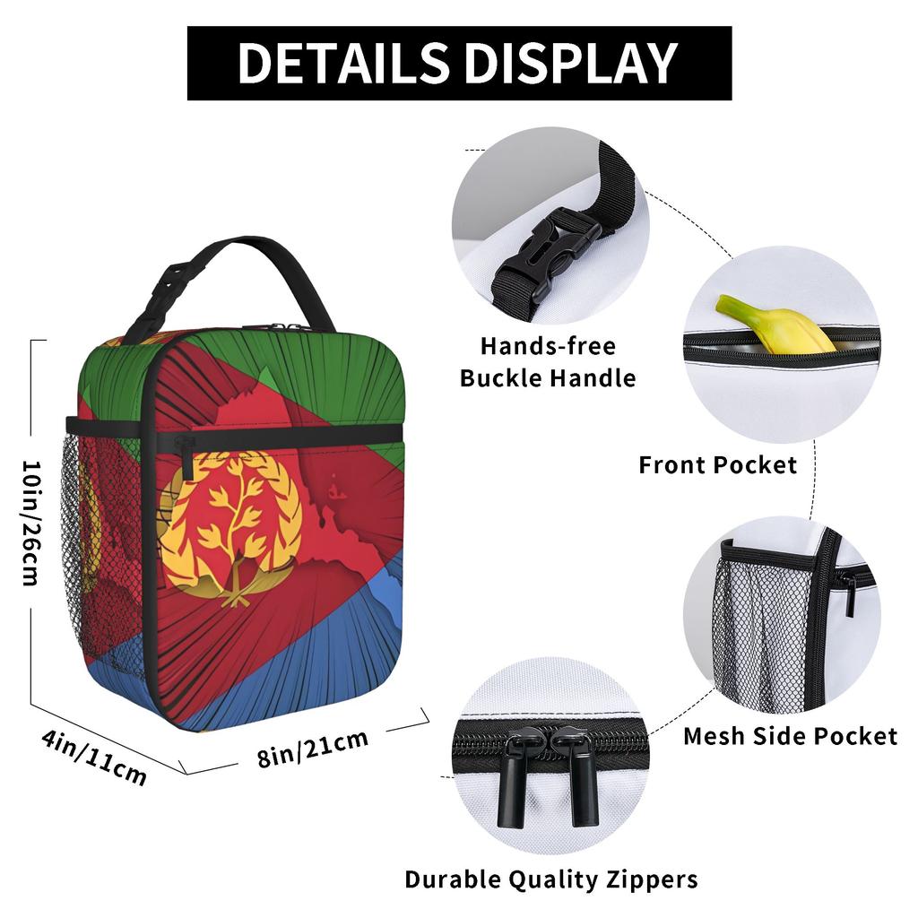 Eritrea Flag Lunch Bag Fun Lunch Box Office Portable Insulated Thermal Lunch Bags For Women Waterproof Custom Cooler Bag
