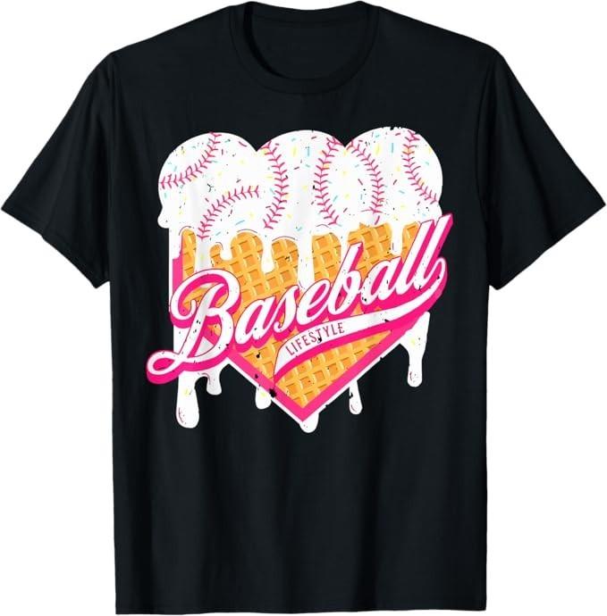 Baseball Home Plate Drip for Boys Ice Cream Spinkle T-Shirt