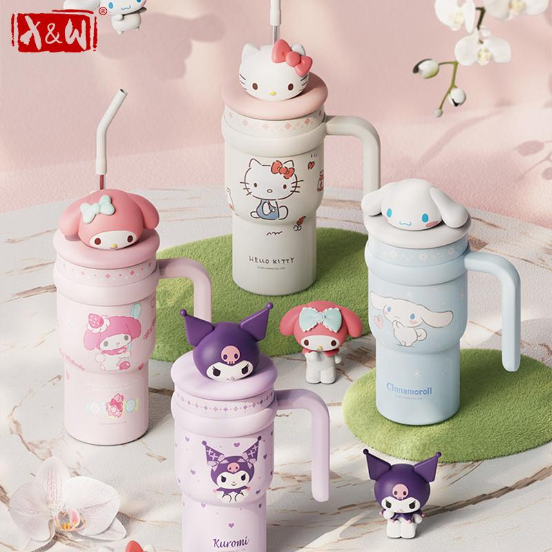 X&W for Sanrio 700ML Insulated Cups Keep Cold & Hot Thermal Mug Stainless Steel Cartoon Hello Kitty Drinking Cup with Doll Lid