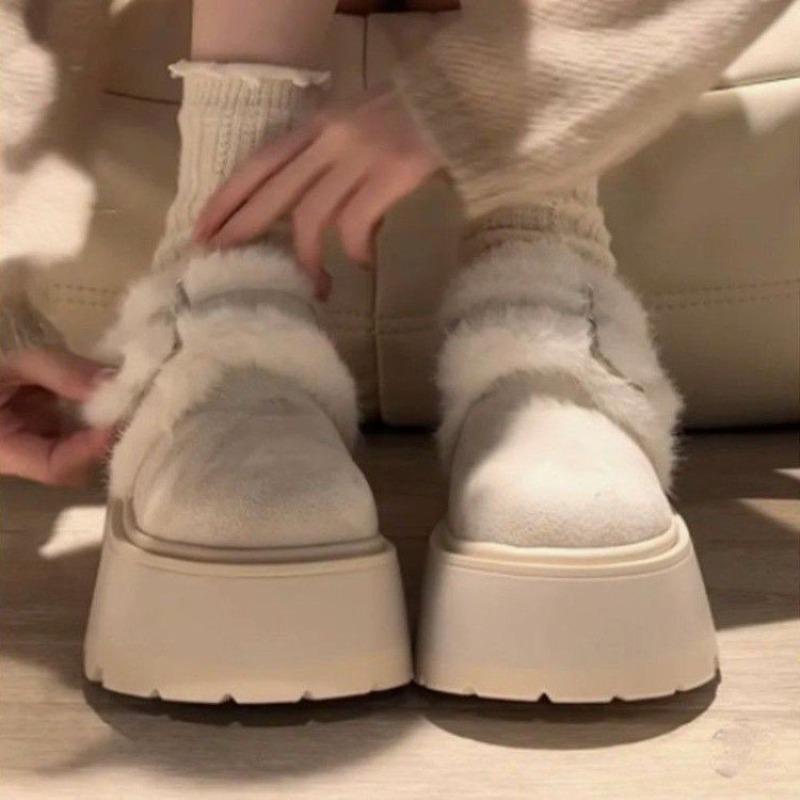 New Retro Fleece and Thick-soled Cotton Shoes for Women, Warm Snow Boots