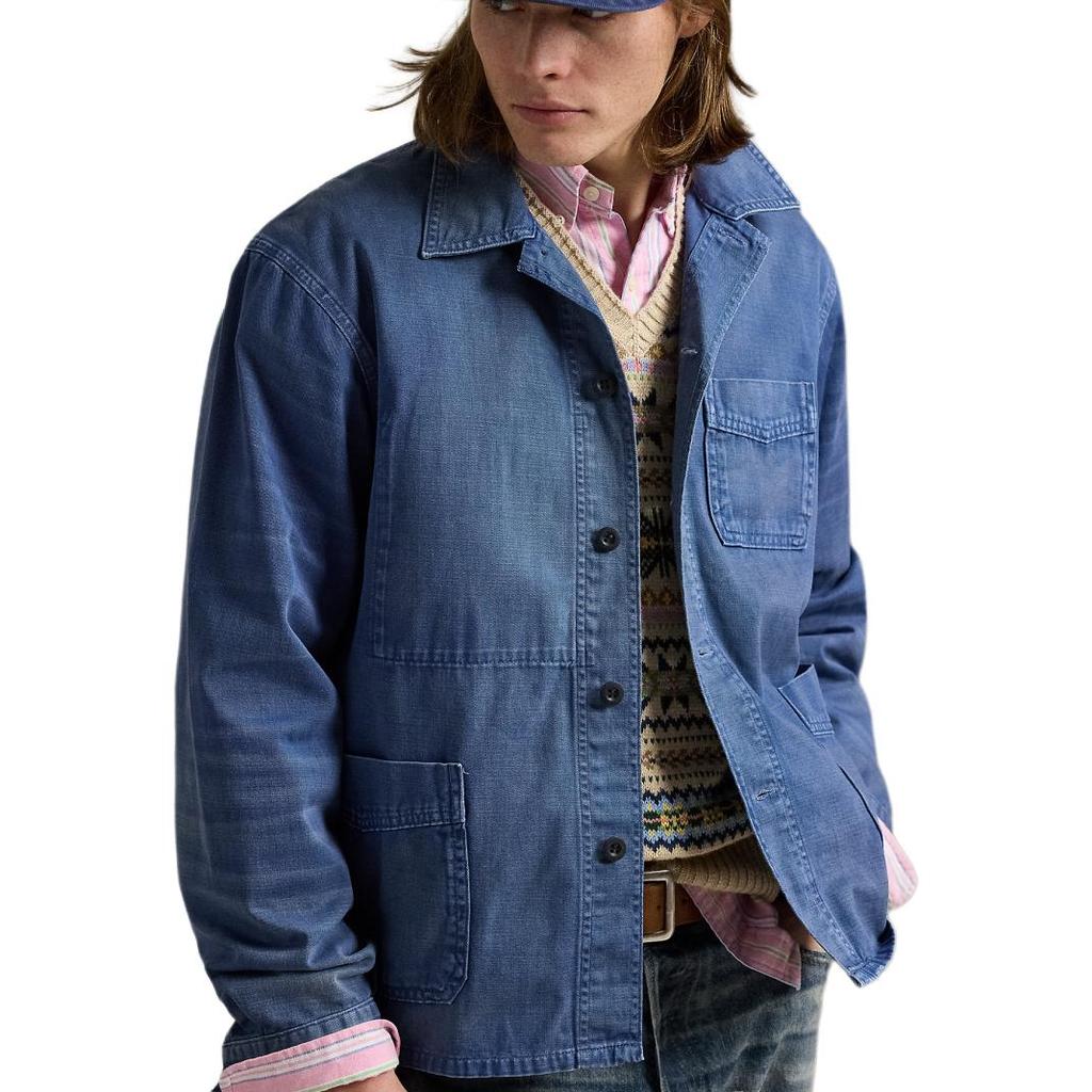 Polo Ralph Lauren Solid Cotton Twill Button Long Sleeve Jacket Men Jackets Blue MNPOOTW16021659-400