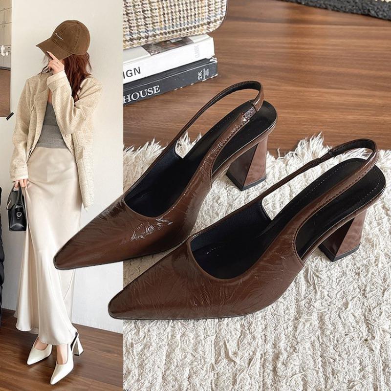 Sandales Pointues pour le Bureau et les Trajets Quotidients Femmes Talons Hauts Été Nouveau Style Semelle en Caoutchouc Tige en Polyuréthane Élégant S'accorde avec N'importe quelle Tenue