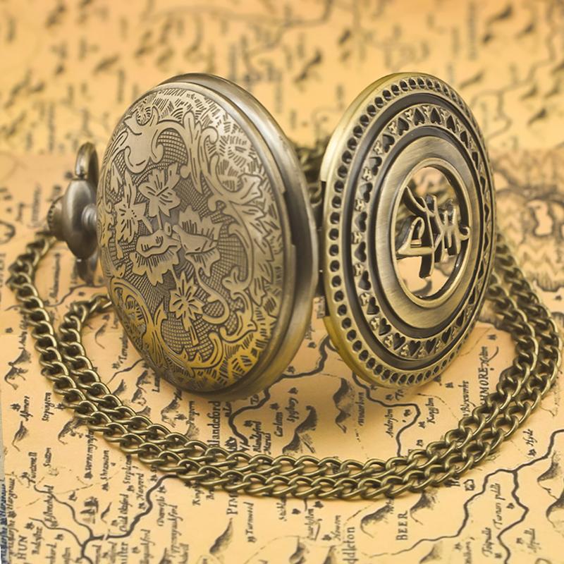 Retro Bronze Steampunk Birthday Character Flip-Top Quartz Necklace Commemorative Pocket Watch For Male And Female Elders