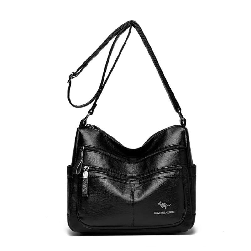 Women's Leather Crossbody Bag Large Capacity Multi-pocket Shoulder Bag for Middle-aged Mom Daily Life  and Weekend Outings