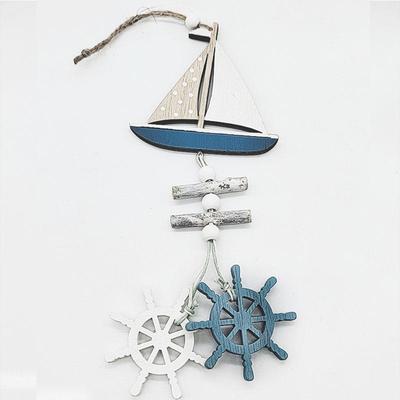 Marine Style Wooden Pendant Ocean Wind Crafts Small Fish Boat Wall Hanging Decoration Pendant Home Decor