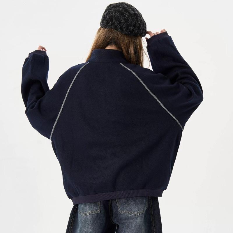 Autumn Winter Stand Collar Loose Casual Zipper Sweatshirt Women Vintage Simple All-match Pullovers Top