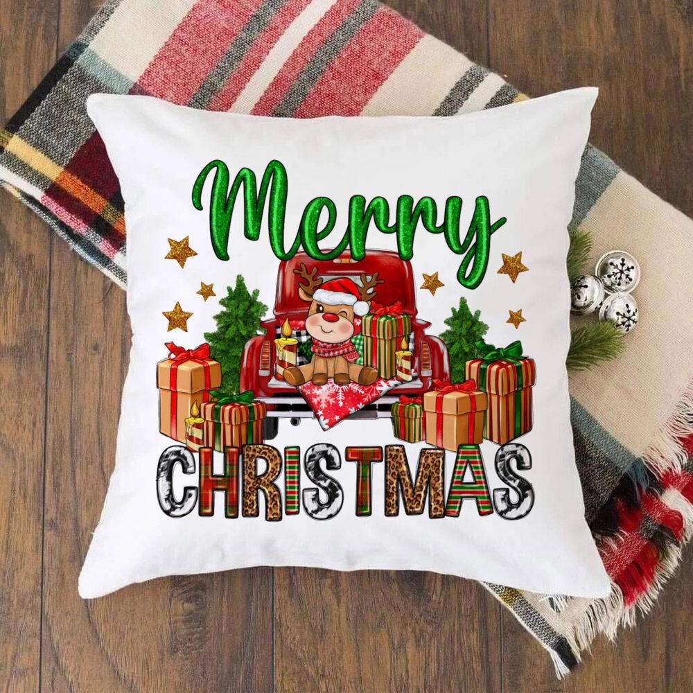 Christmas Crew Deer Print Pillow Case Winter Party Decor Home Cushion Cover Fall Holiday Pillowcase Xmas Gift for Family Friends