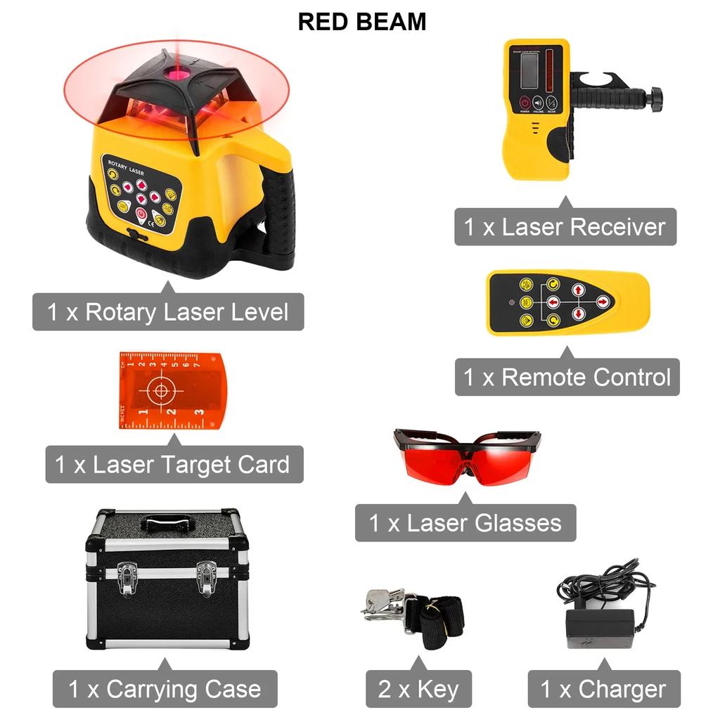Laser Level 360 Rotary Auto Self-Leveling ±5 Degrees W/ Tripod & Staff Nivel Laser Construction Tools for Outdoor Industry