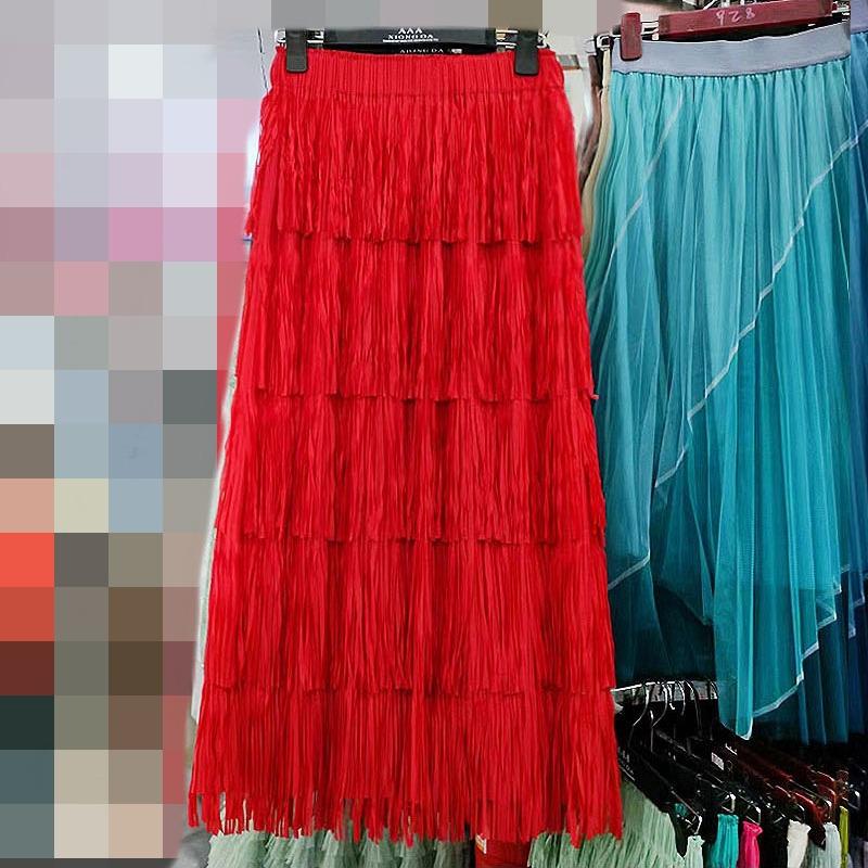 2025 Frühling/Sommer Koreanischer Nischenrock mit einfarbiger Quaste, hohe Taille, mittellang