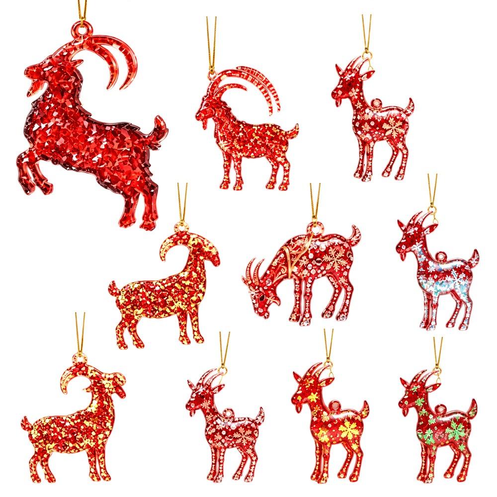 2D Flat Goat Hanging Ornament Set Acrylic Artificial Rhinestone Goat Pendant Shining Simulation Zodiac Goat Souvenir