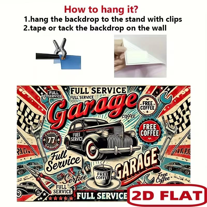 2D Flachdruck Retro Werkstatt Kulisse für Man Cave & Mechaniker Werkstatt