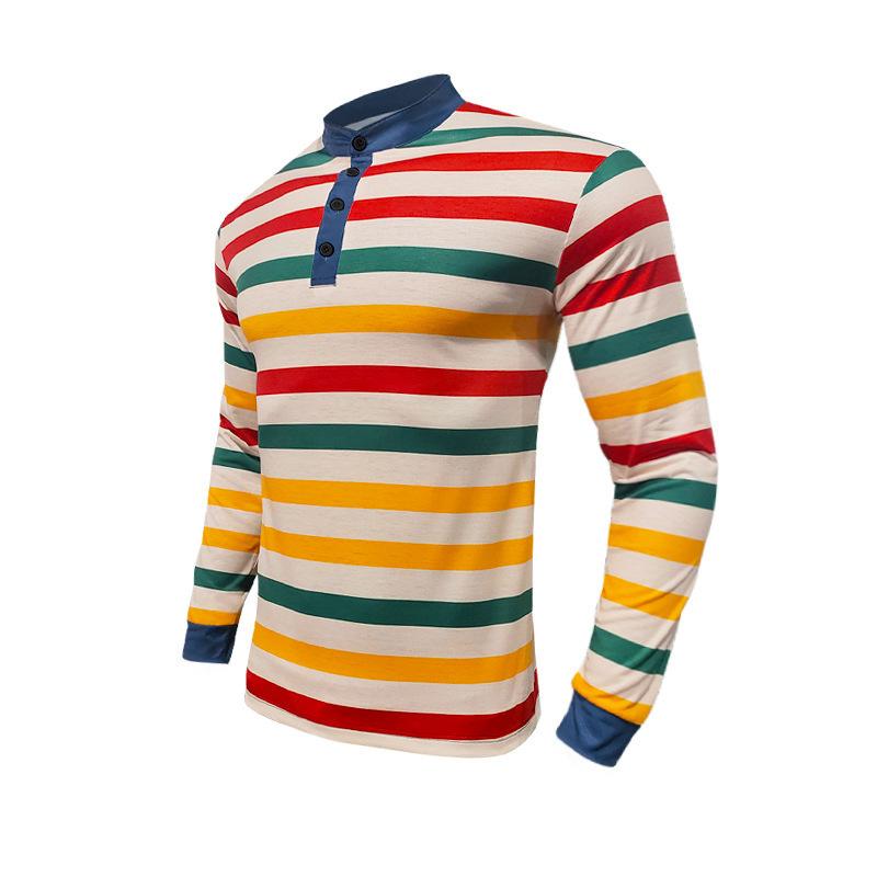 Spring Autumn Men's Striped Polo Shirts Long Sleeve Casual O-Neck Loose Tees Tops