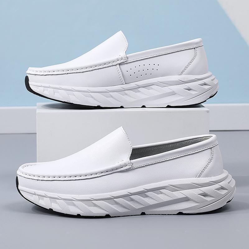 Men Loafers Platform Nurse Shoes Casual Wide Soft White Leather Shoes for Father Large Size Orthopedic Shoes