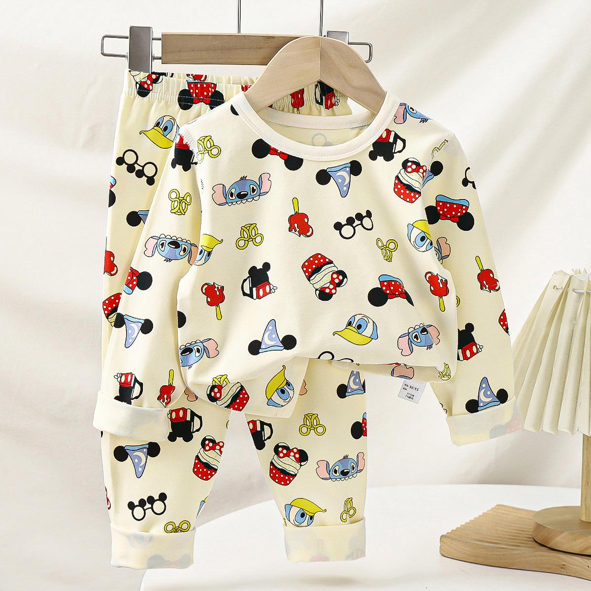 

Детский термокомплект из 100% хлопка, с длинными рукавами и брюками, мягкая одежда для сна и дома, с мультяшным принтом, удобный, класс безопасности А 90