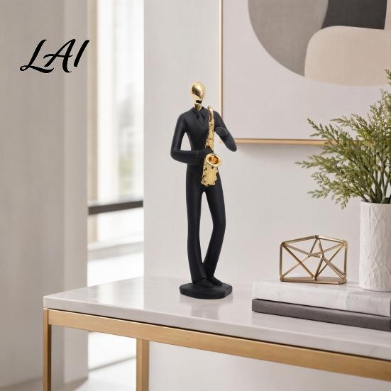 Saxophone Player Sculpture Resin Musician Sculpture Stable Base Abstract Guitar Singer Statue Band Theme Decoration Home Art Decor Collectibles