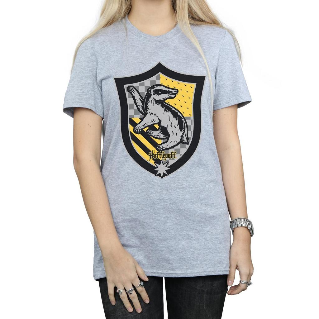 Harry Potter Womens/Ladies Hufflepuff Crest Flat Cotton Boyfriend T-Shirt