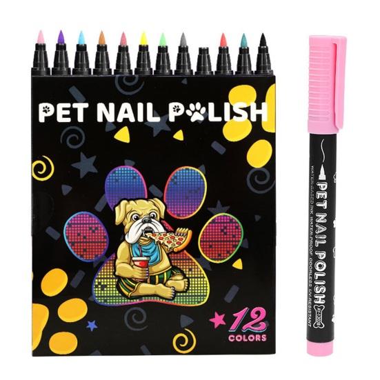 Yousheng 12-Color Pet Nail Art Pen Set Quick Dry Dog Nail Polish Pens for Puppy Cat Soft Brush Tip Creative Pet Grooming