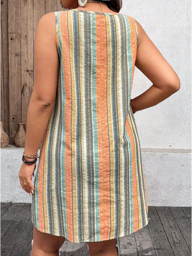 2026 Summer Fashion: Striped Sleeveless Dress with Button Pockets, Women's Casual European & American Style.