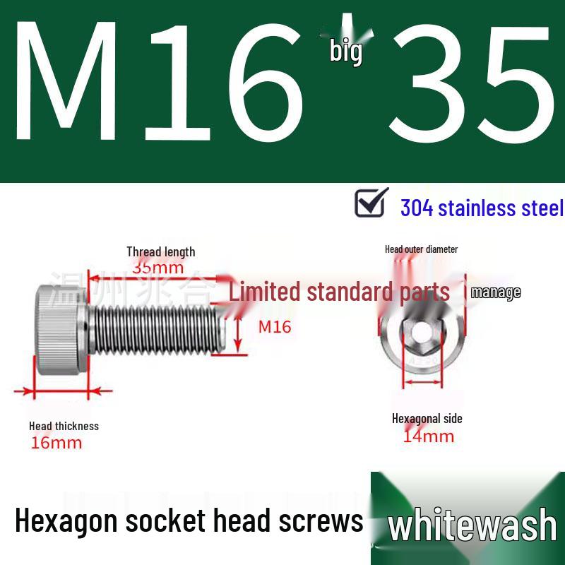 304 Stainless Steel Hexagon Socket Head Cap Screw M10-M16