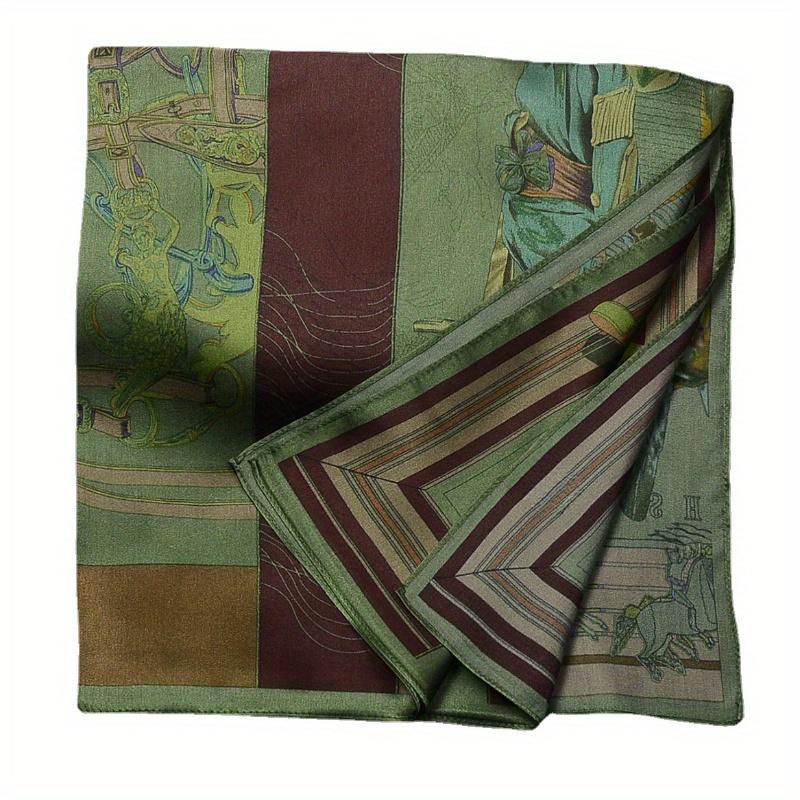 26.77" Green Print Square Scarf Simulated Silk Thin Satin Neck Scarf Elegant Style Professional Decorative Small Scarf For Lady