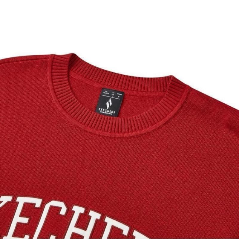 Skechers Colorful Casual Series Comfortable Versatile Classic Crew Neck Pullover Sweatshirt Unisex sweatshirt Pale-Red L124U031-03LC