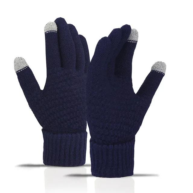 Winter Windproof Knit Gloves Touch Screen Warm Wool Full Finger Guantes Outdoor Skiing Cycling Sports Cashmere Gloves Unisex