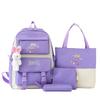 Schoolbag Student Color Matching Backpack Cute Cartoon Middle and High School Campus Style School Bag Large Capacity Four-piece Set Backpack