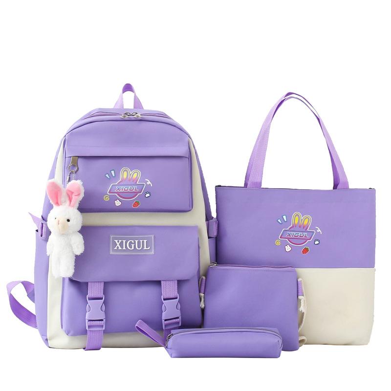 Schoolbag Student Color Matching Backpack Cute Cartoon Middle and High School Campus Style School Bag Large Capacity Four-piece Set Backpack