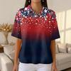 Women’s Casual Short Sleeve Knit Polo Shirt with Button Front and Independence Day Print for Everyday Wear