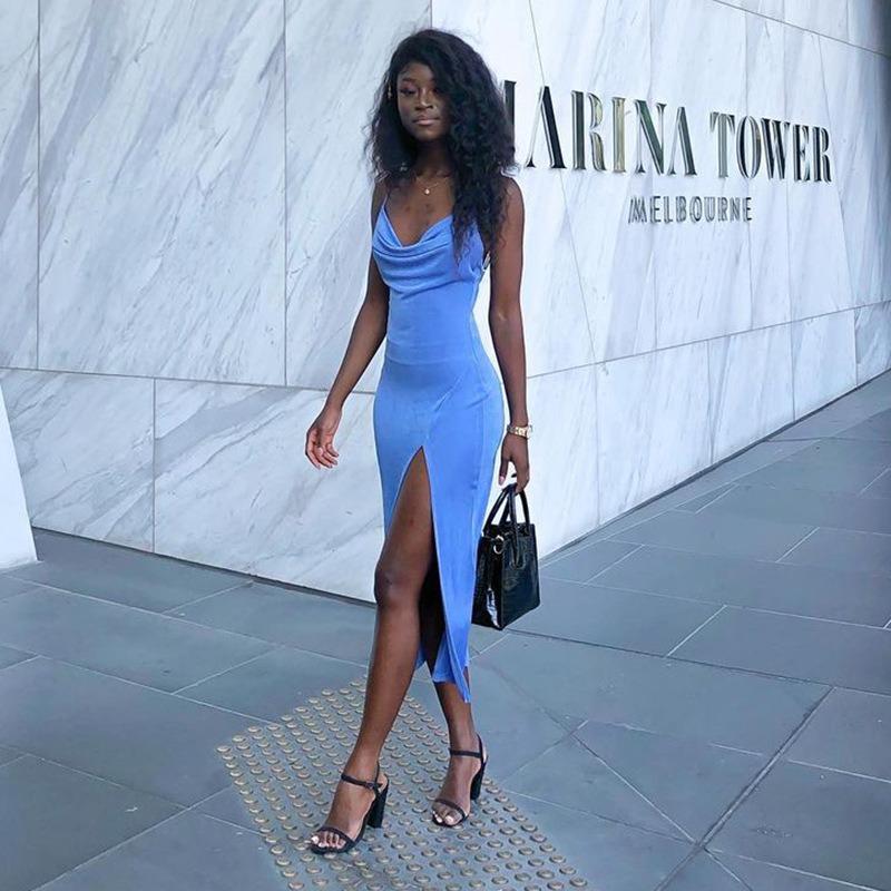 Side Slit Slim High Waist Sundress Women Summer Vacation Beach Sexy Backless Dresses Womens Solid Bodycon Elegant Evening Dress Lady Clubwear