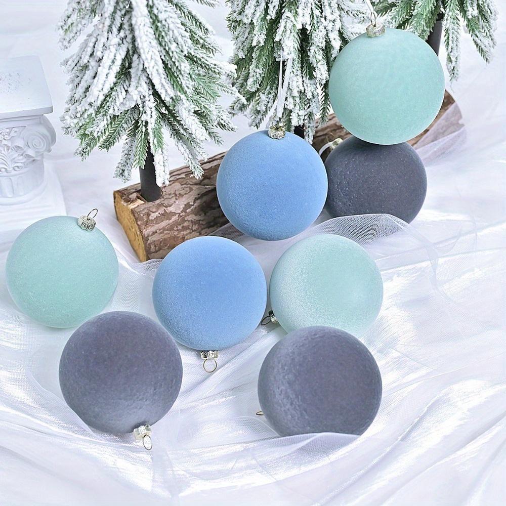 12 Stück 6 cm/2,36 Zoll beflockte dekorative Weihnachtskugeln für Einkaufszentren, Weihnachtsbaumfenster, festliche Kunststoffdekorationen
