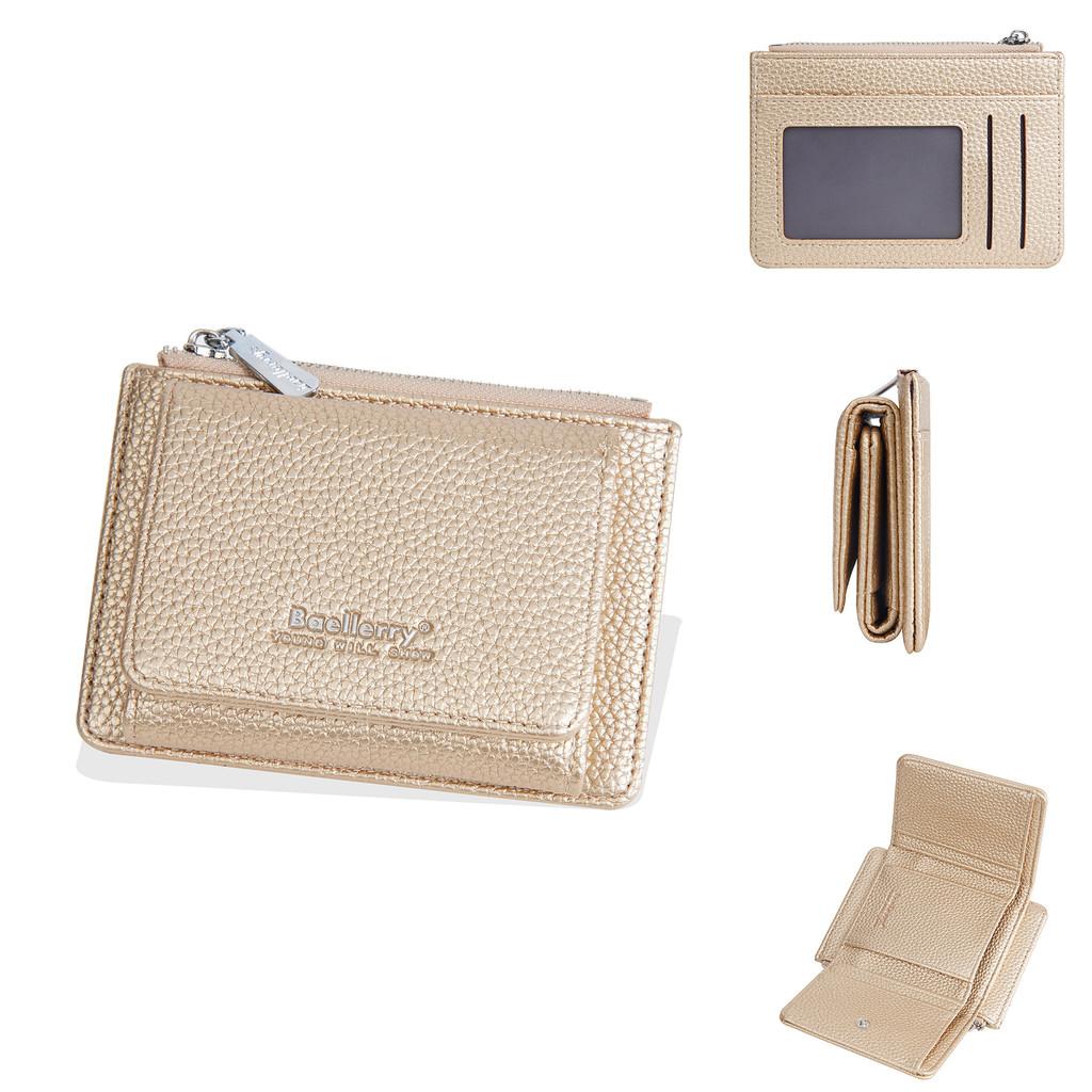 Fashionable Solid Color Letter Printed Women Three Fold Design Wallet Square