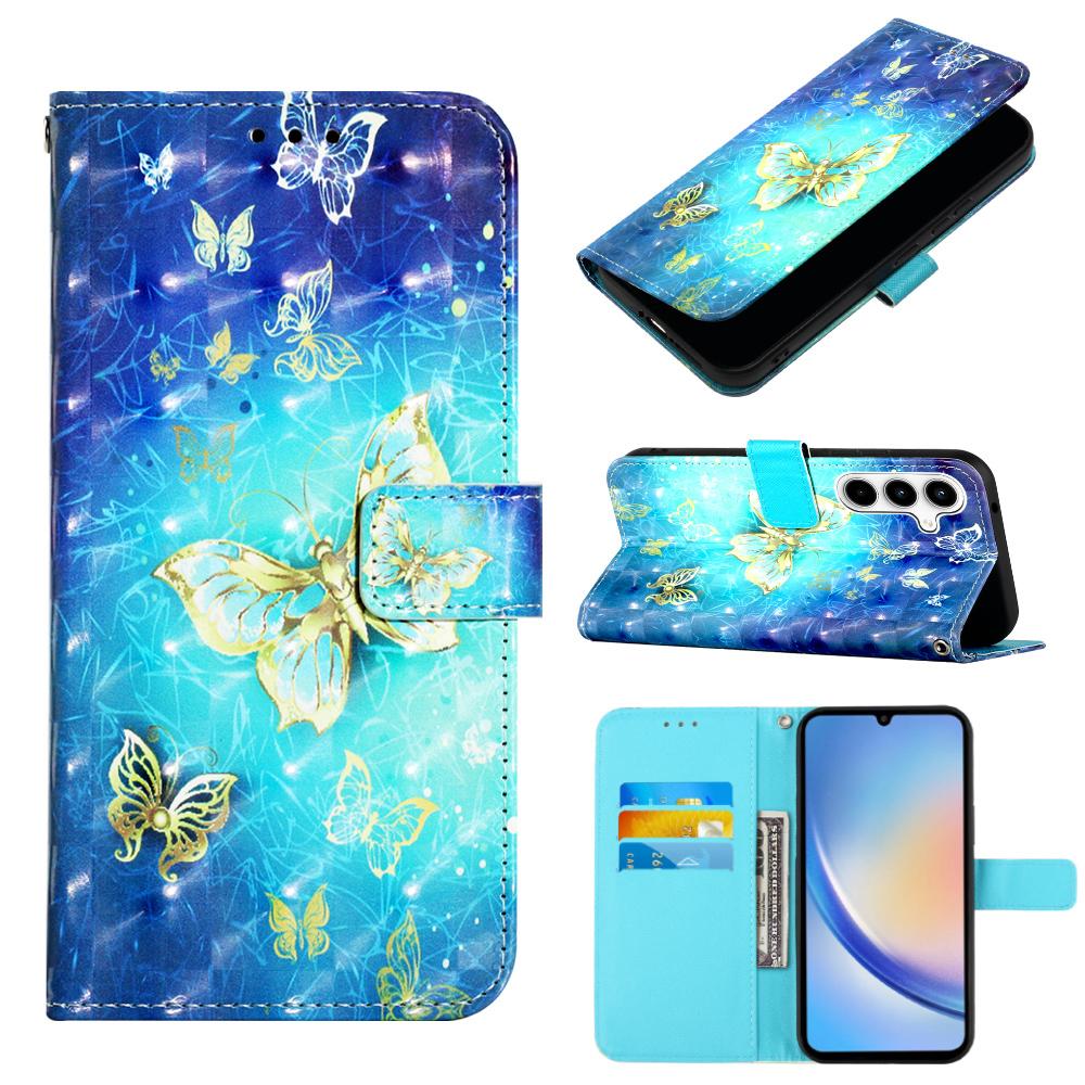 For Samsung Galaxy A35 5G Leather Case 3D Pattern Printing Wallet Stand Mobile Cover with Strap