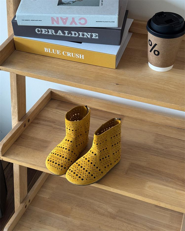 

Summer Girls Boots Genuine Leather Cut-outs Breathable Kids Shoes Children Boots EU 26-35 31 жёлтый